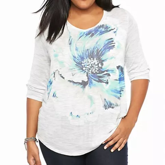 Lucky Brand Tops - Lucky Brand Painted Floral 3/4 Sleeves Top 1X